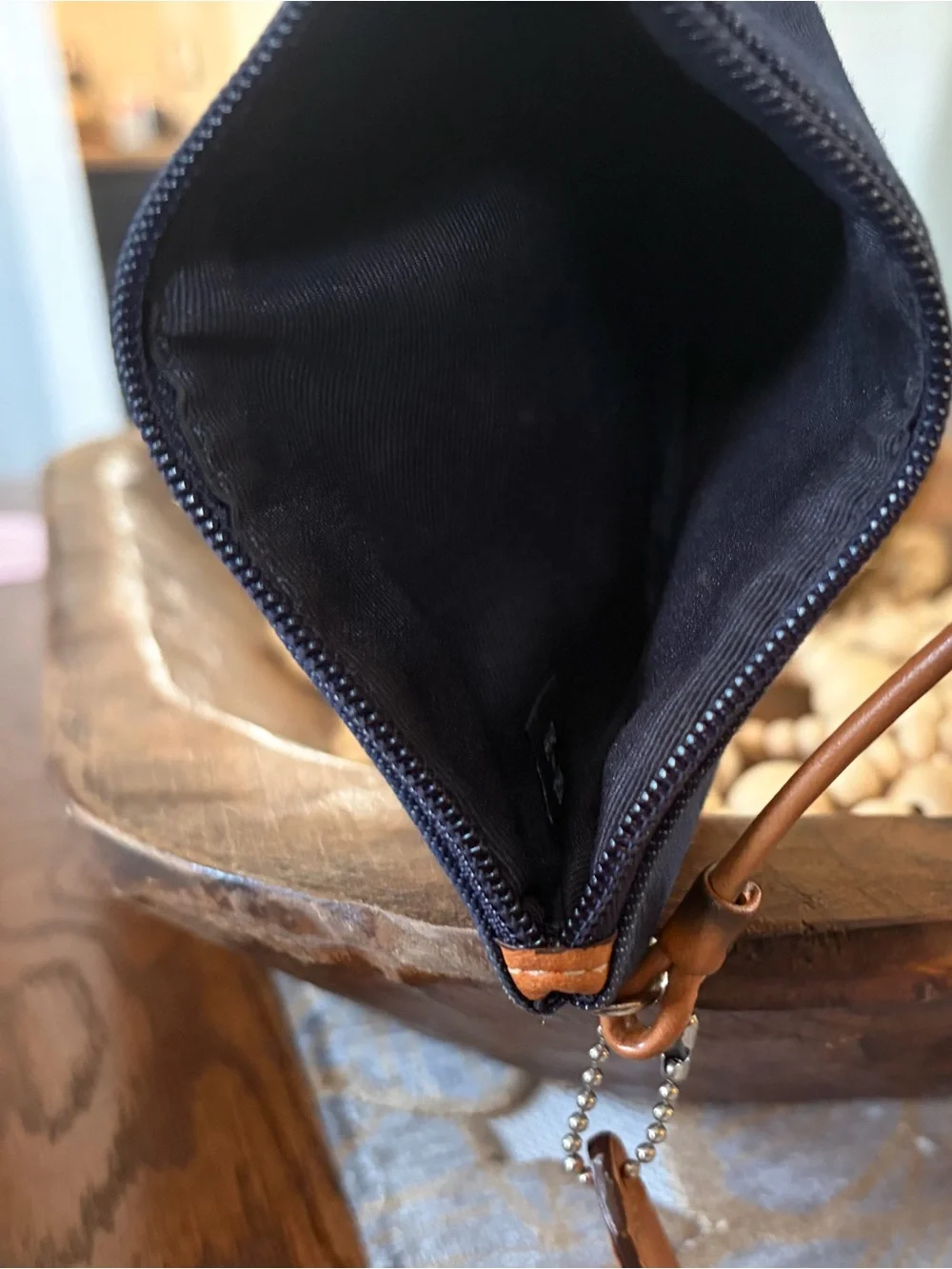 Coach Denim and Tan Leather Wristlet